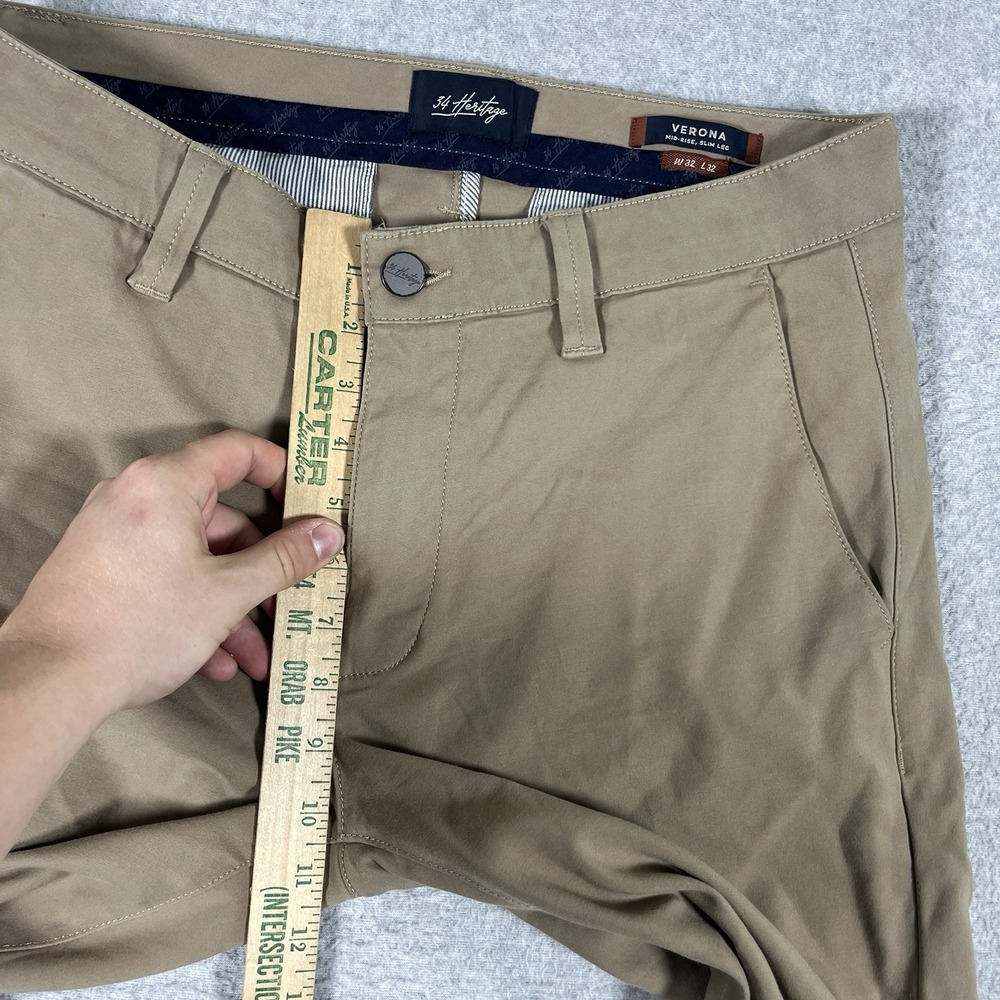 34 Heritage Pants Mens 32x32 (Fit 32x29) Beige Chino Performance Verona Slim Mid - Picture 5 of 12